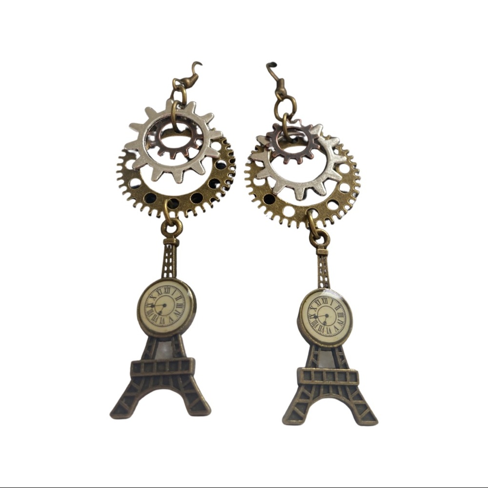 Steampunk clock tower earrings